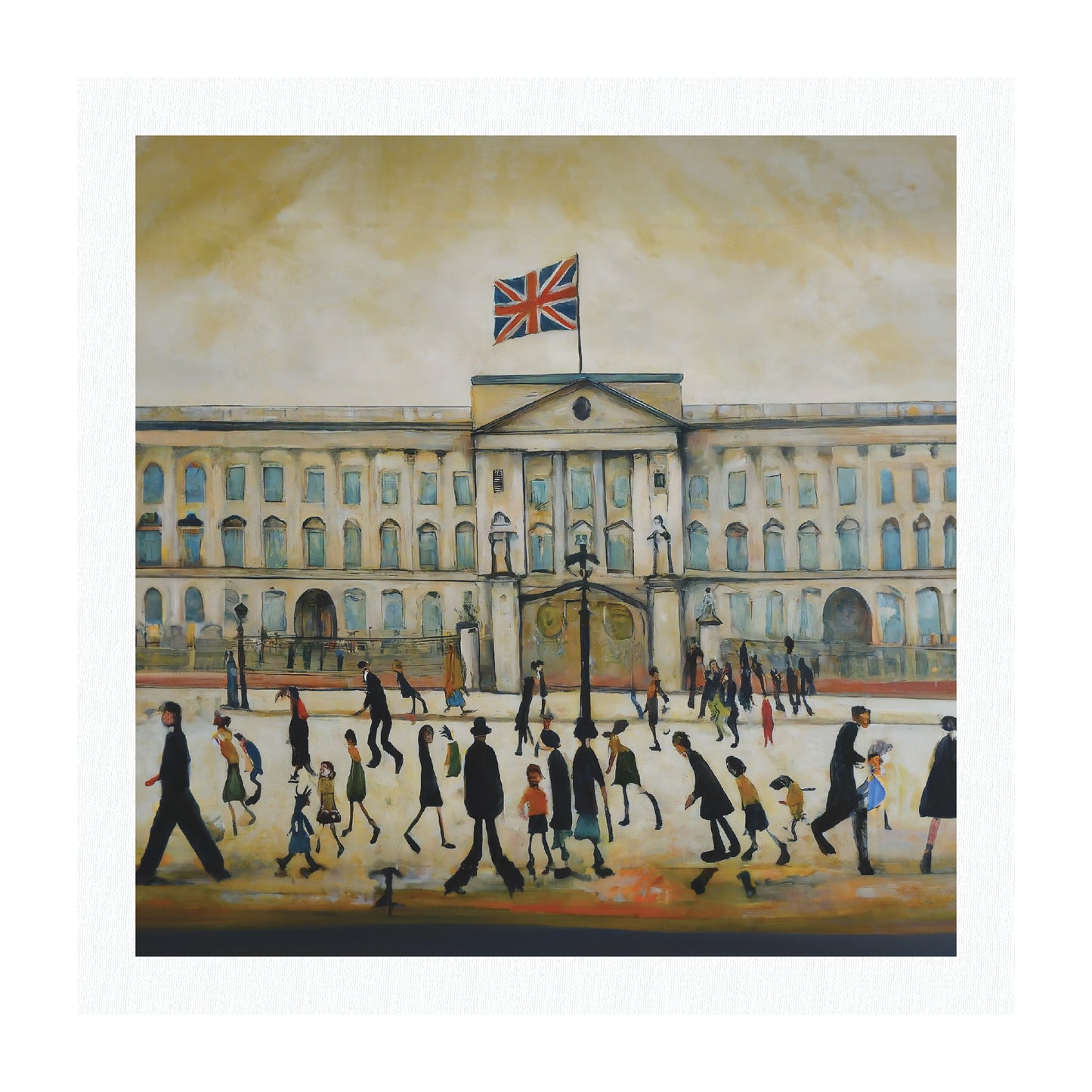 Buckingham Palace - Giclée Art Print 21cm Square. Graceful Image in the Style Of LS Lowry