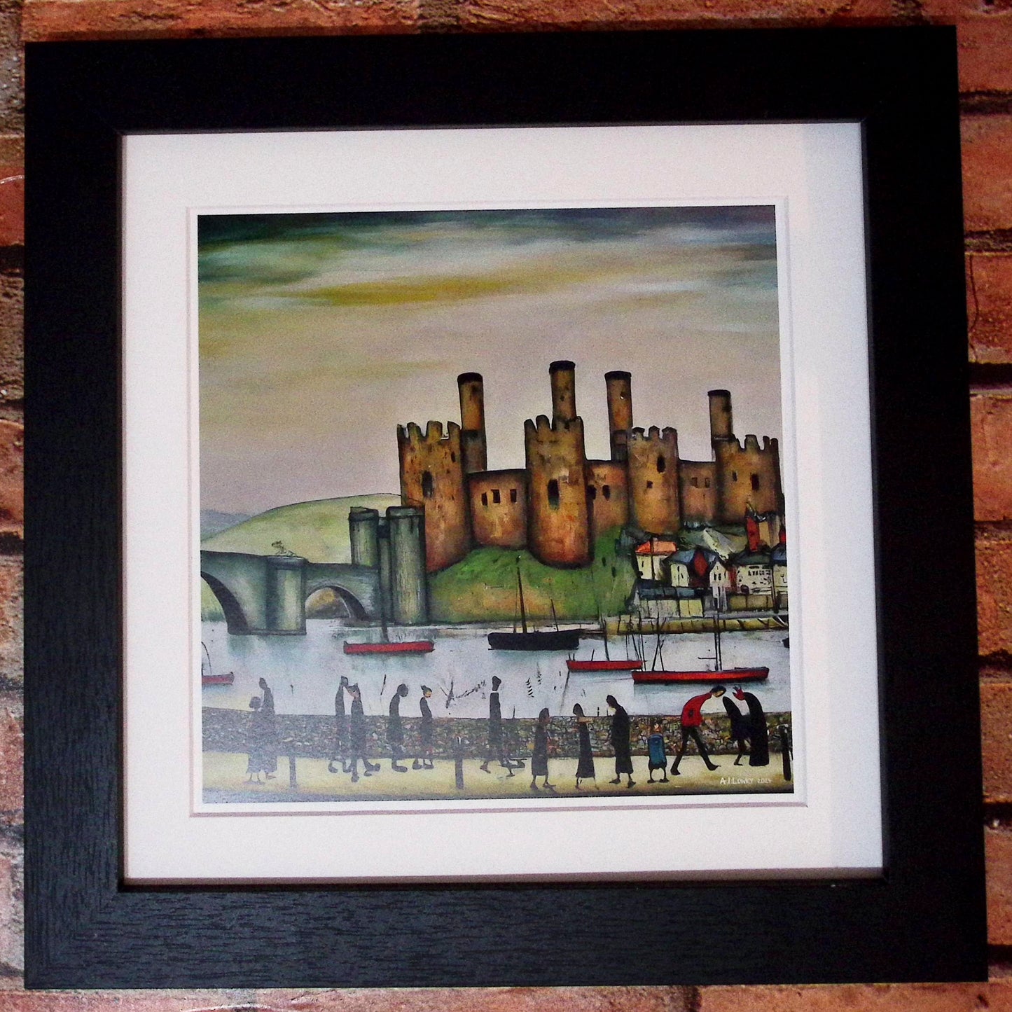 Château de Conwy - Impression d'art giclée 21 cm carré. Image classique du château gallois dans le style de LS Lowry