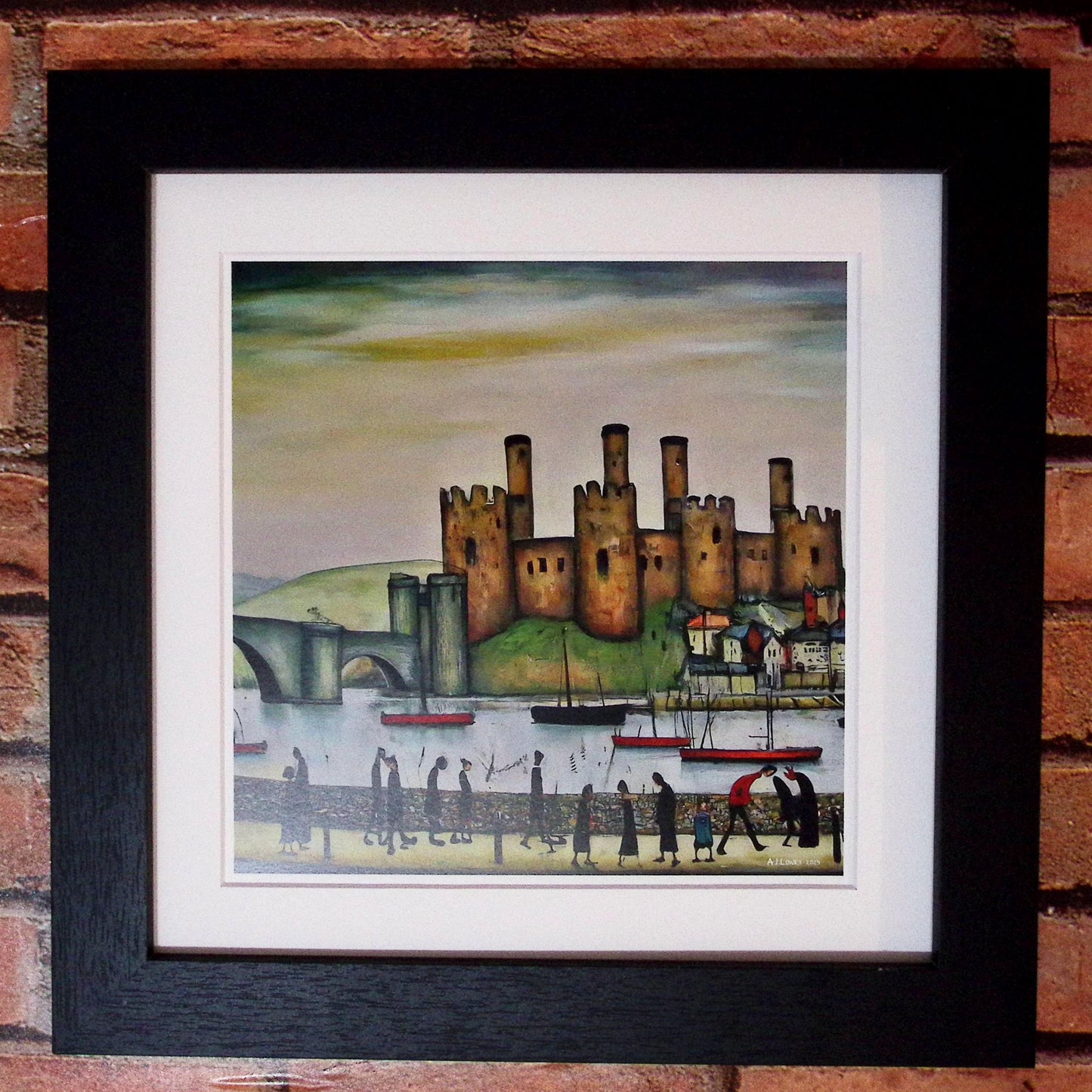Château de Conwy - Impression d'art giclée 21 cm carré. Image classique du château gallois dans le style de LS Lowry