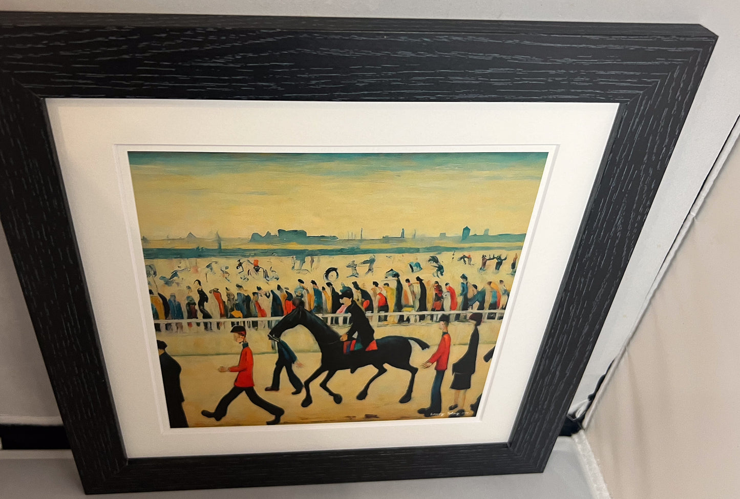 At The Races - Giclée Art Print 12" Square Black Framed. Entertaining Image in the Style Of LS Lowry. Ideal Gift.