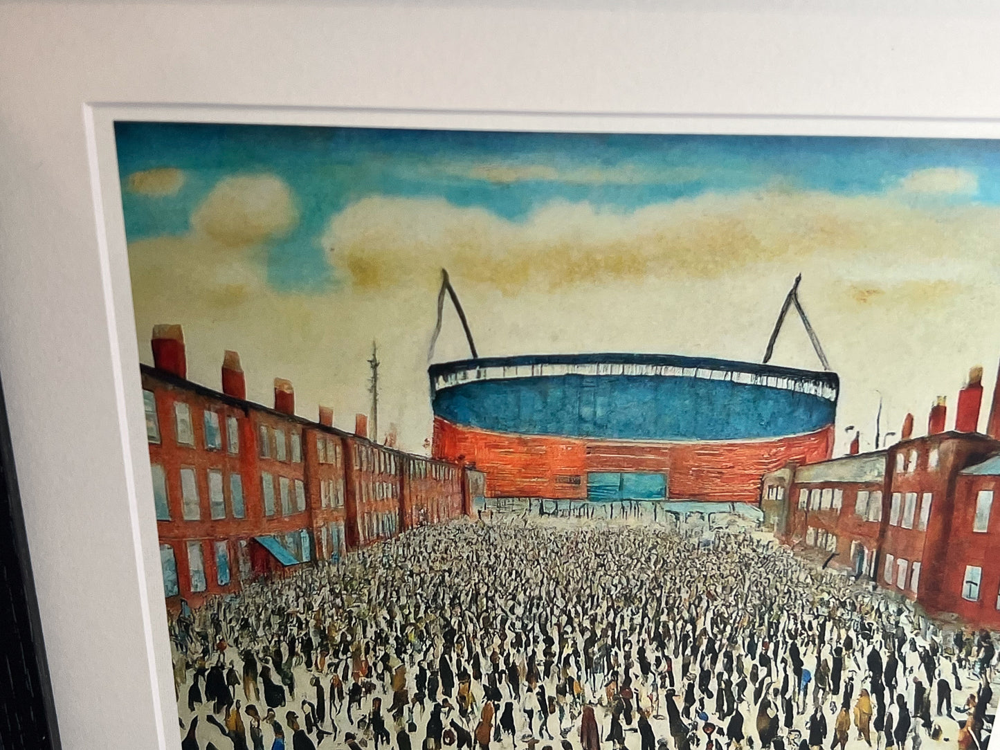The "Blue" Stadium - Giclée Art Print 12" Square Framed. Stylish Image in the Style Of LS Lowry. Ideal Gift.