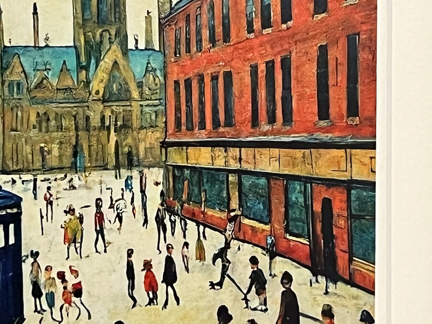 The Doctor Who Comes To Town - Giclée Art Print 12" Square Black Frame. Stylish Image in the Style Of LS Lowry. Ideal Gift.
