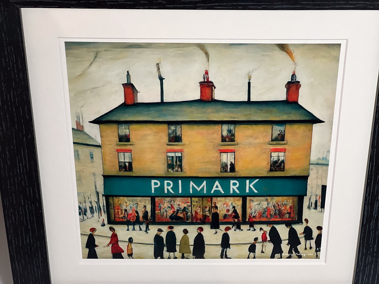 Primark - Giclée Art Print 12" Square Black Framed. Stylish Image in the Style Of LS Lowry. Ideal Gift.