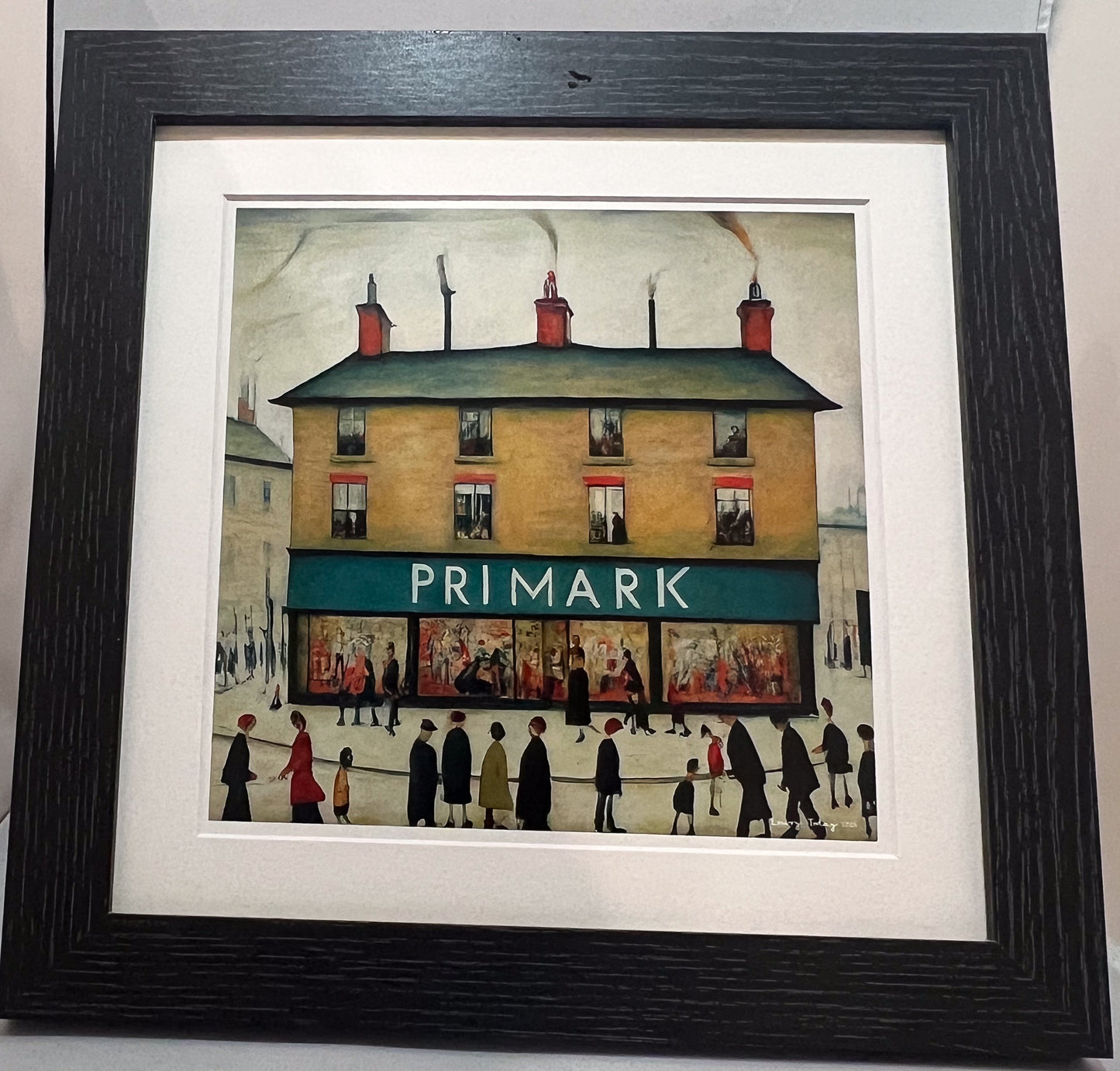 Primark - Giclée Art Print 12" Square Black Framed. Stylish Image in the Style Of LS Lowry. Ideal Gift.
