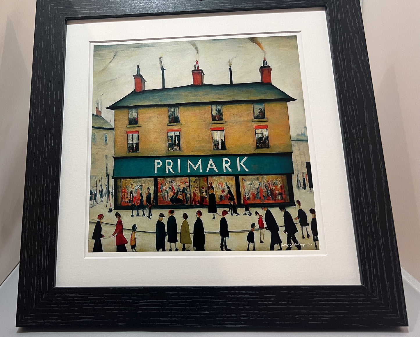 Primark - Giclée Art Print 12" Square Black Framed. Stylish Image in the Style Of LS Lowry. Ideal Gift.