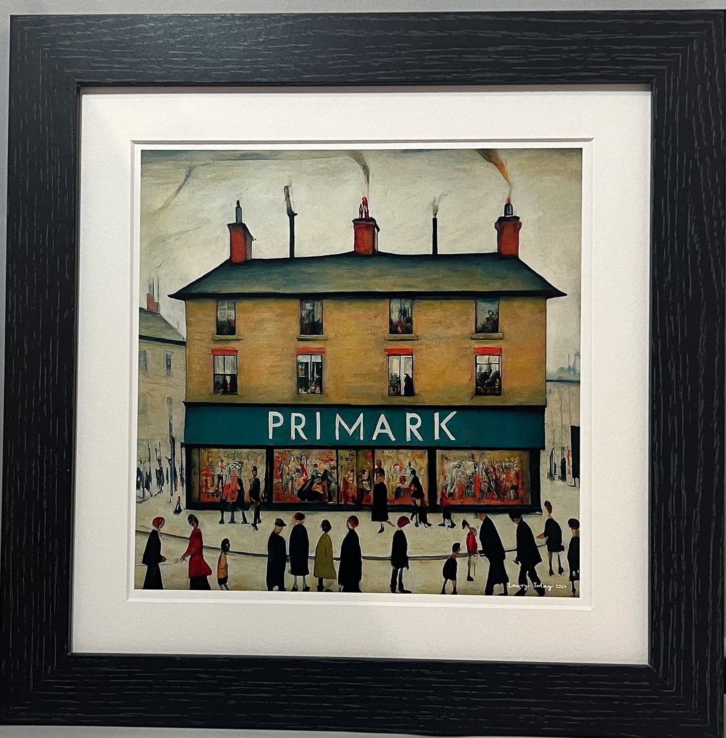 Primark - Giclée Art Print 12" Square Black Framed. Stylish Image in the Style Of LS Lowry. Ideal Gift.