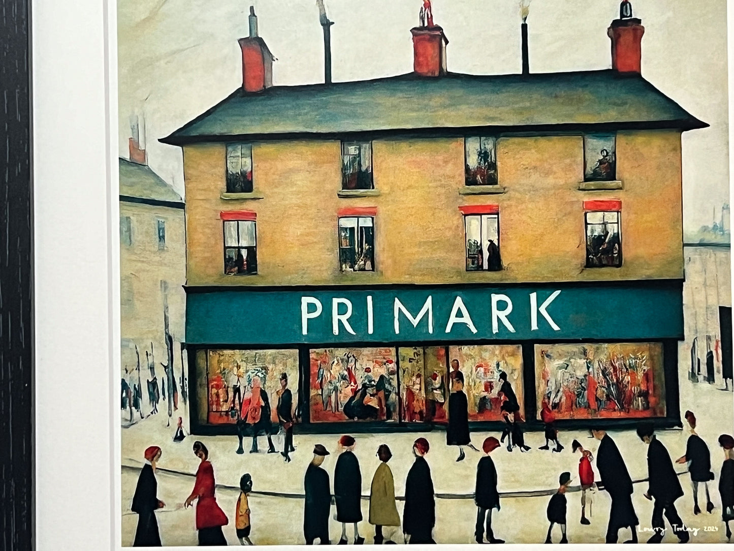 Primark - Giclée Art Print 12" Square Black Framed. Stylish Image in the Style Of LS Lowry. Ideal Gift.