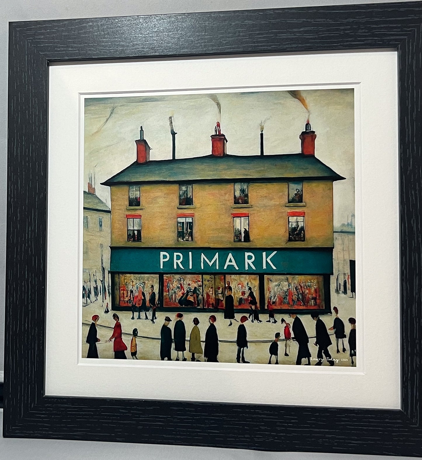 Primark - Giclée Art Print 12" Square Black Framed. Stylish Image in the Style Of LS Lowry. Ideal Gift.