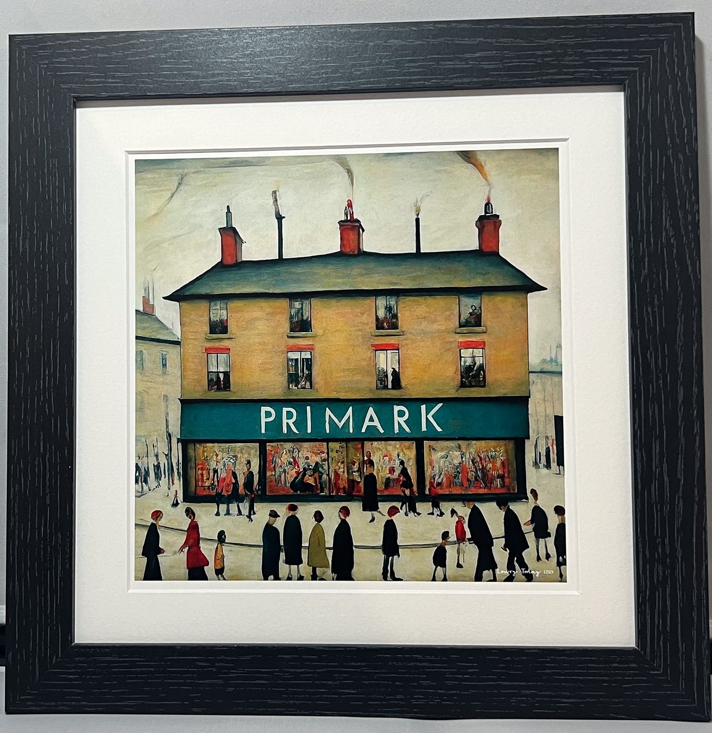 Primark - Giclée Art Print 12" Square Black Framed. Stylish Image in the Style Of LS Lowry. Ideal Gift.