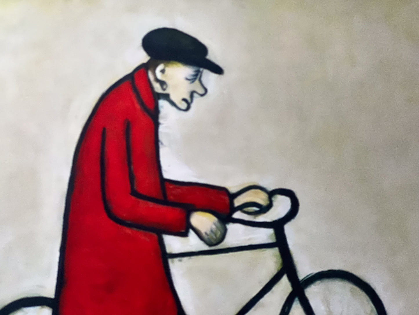 Homme à vélo - Impression d'art giclée 21 cm carré. Image charmante dans le style de LS Lowry