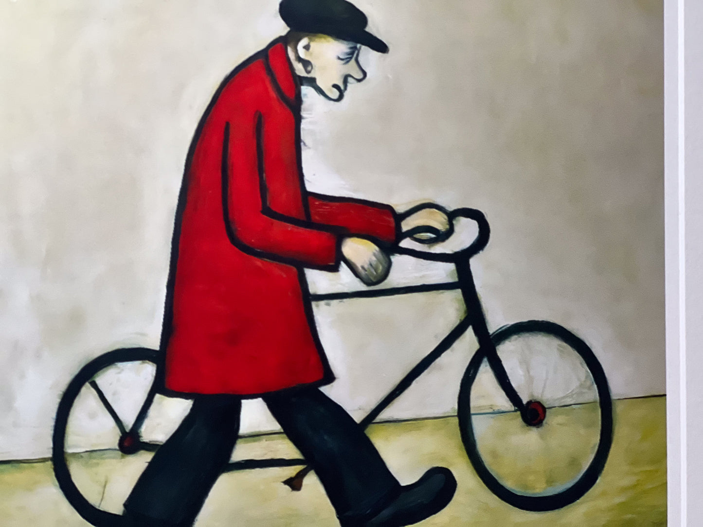 Homme à vélo - Impression d'art giclée 21 cm carré. Image charmante dans le style de LS Lowry