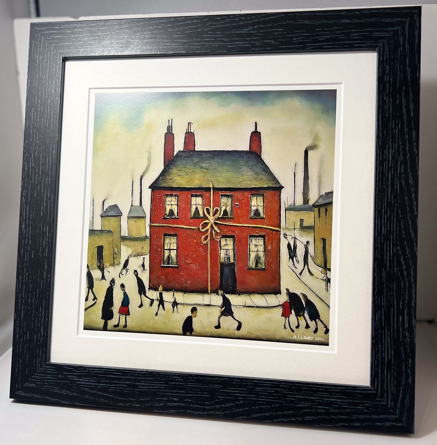 New Home - Impression d'art giclée 21 cm carré. Belle image dans le style de LS Lowry