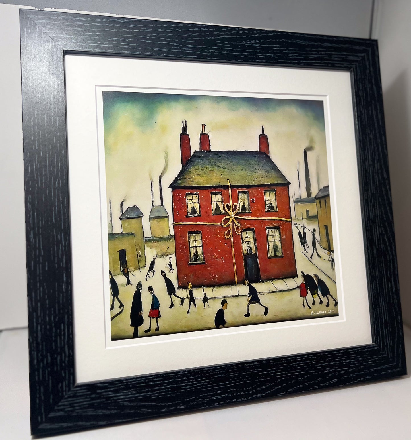 New Home - Impression d'art giclée 21 cm carré. Belle image dans le style de LS Lowry