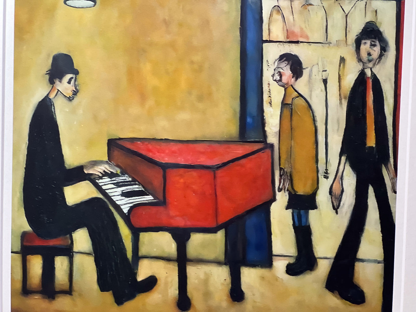 Piano Man - Giclée Art Print 12" Square Black Framed. Entertaining Image in the Style Of LS Lowry