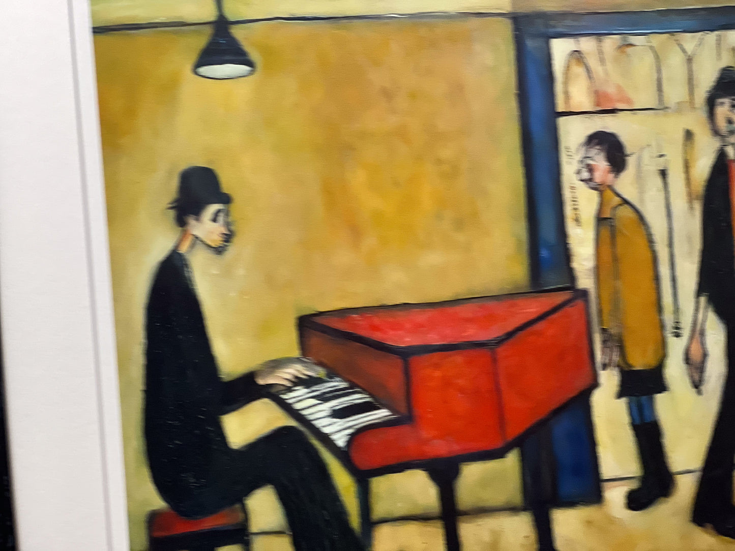 Piano Man - Giclée Art Print 12" Square Black Framed. Entertaining Image in the Style Of LS Lowry