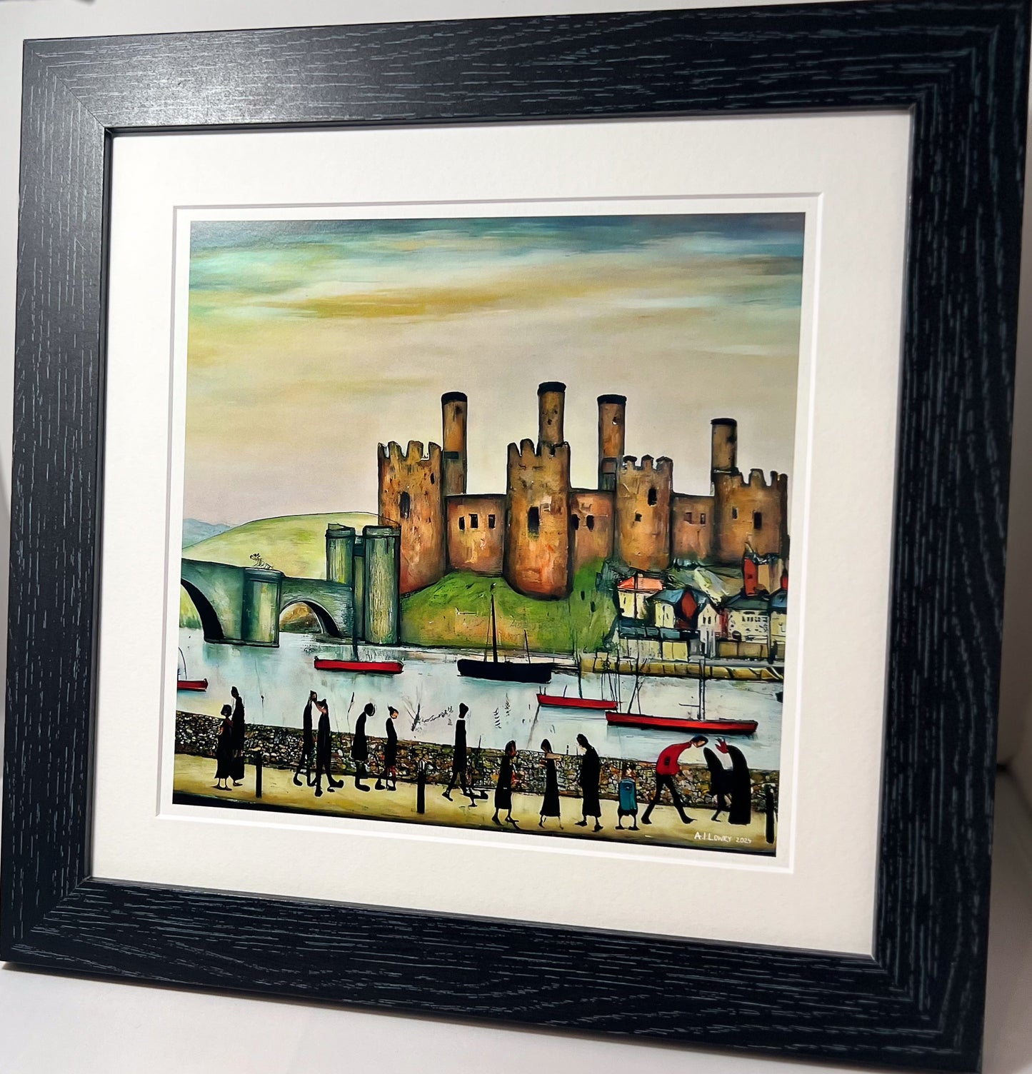 Château de Conwy - Impression d'art giclée 21 cm carré. Image classique du château gallois dans le style de LS Lowry
