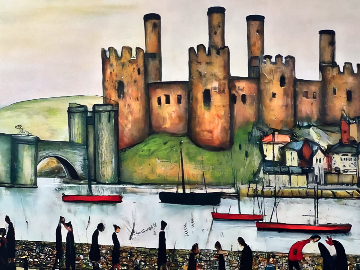 Château de Conwy - Impression d'art giclée 21 cm carré. Image classique du château gallois dans le style de LS Lowry