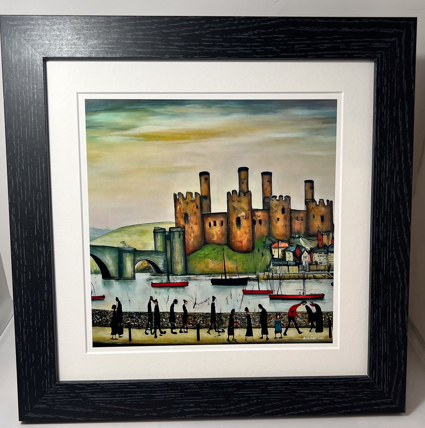 Château de Conwy - Impression d'art giclée 21 cm carré. Image classique du château gallois dans le style de LS Lowry