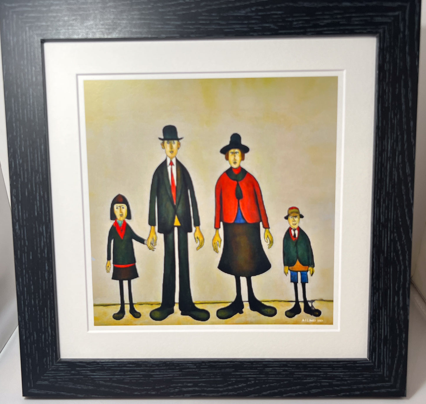 Family Portrait - Giclée Art Print 21cm Square. Appealing Image in the Style Of LS Lowry