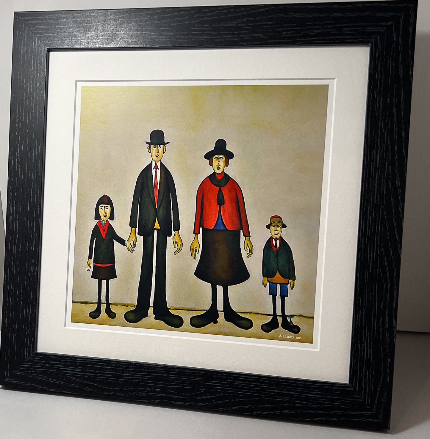 Family Portrait - Giclée Art Print 21cm Square. Appealing Image in the Style Of LS Lowry