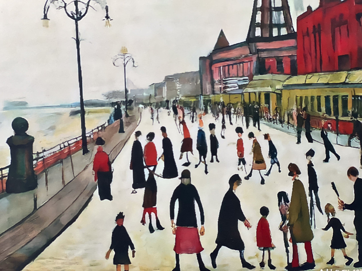 Blackpool Front Giclée Art Print 12" Black Square framed. Enchanting Image in the Style Of LS Lowry