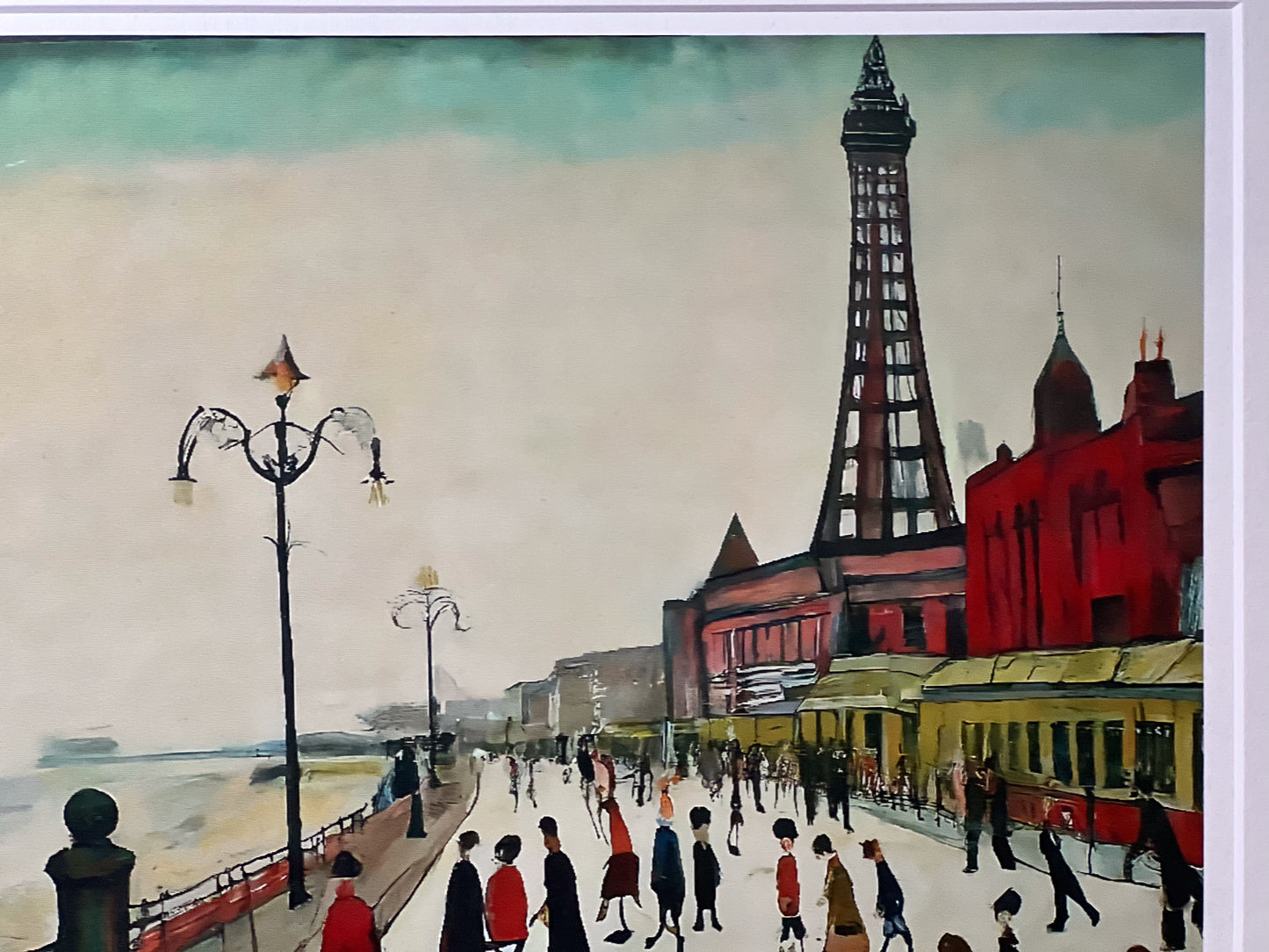 Blackpool Front Giclée Art Print 12" Black Square framed. Enchanting Image in the Style Of LS Lowry