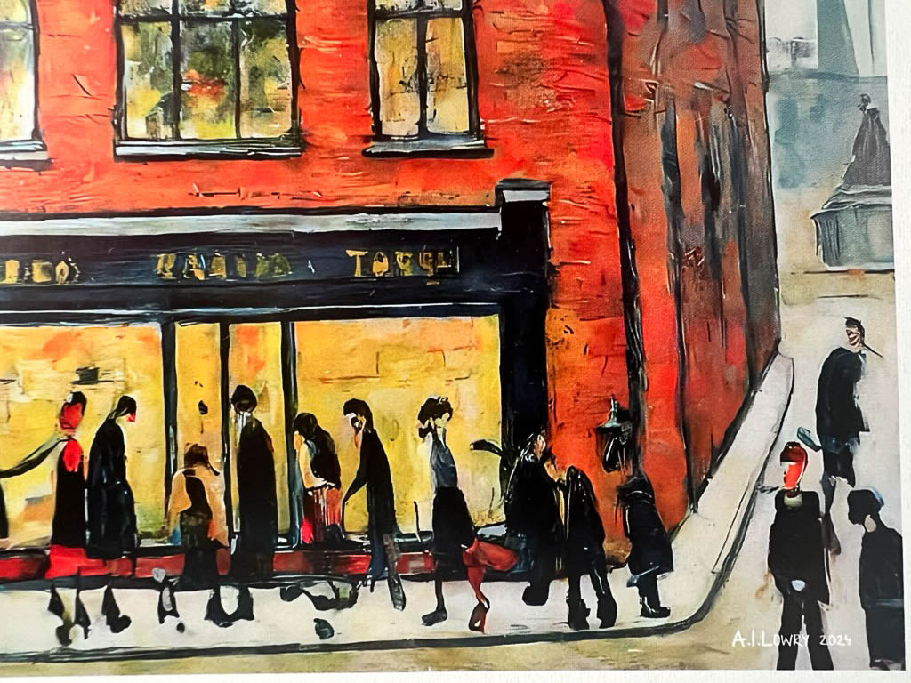 Greggs - Giclée Art Print 12" Square Framed. Modern Nostalgia Image in the Style Of LS Lowry