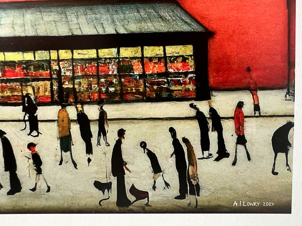 Lidl - Impression d'art giclée 21 cm carré. Image nostalgique humoristique moderne dans le style de LS Lowry