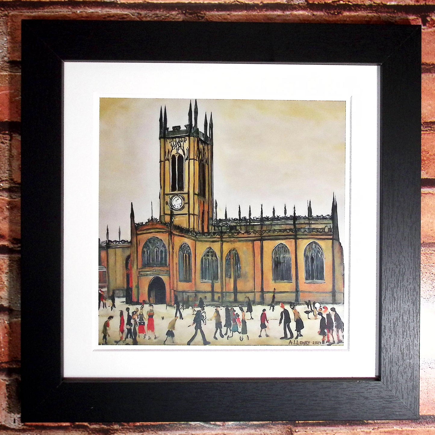 Manchester Cathedral - Giclée Art Print 21cm Square. Graceful Image in the Style Of LS Lowry