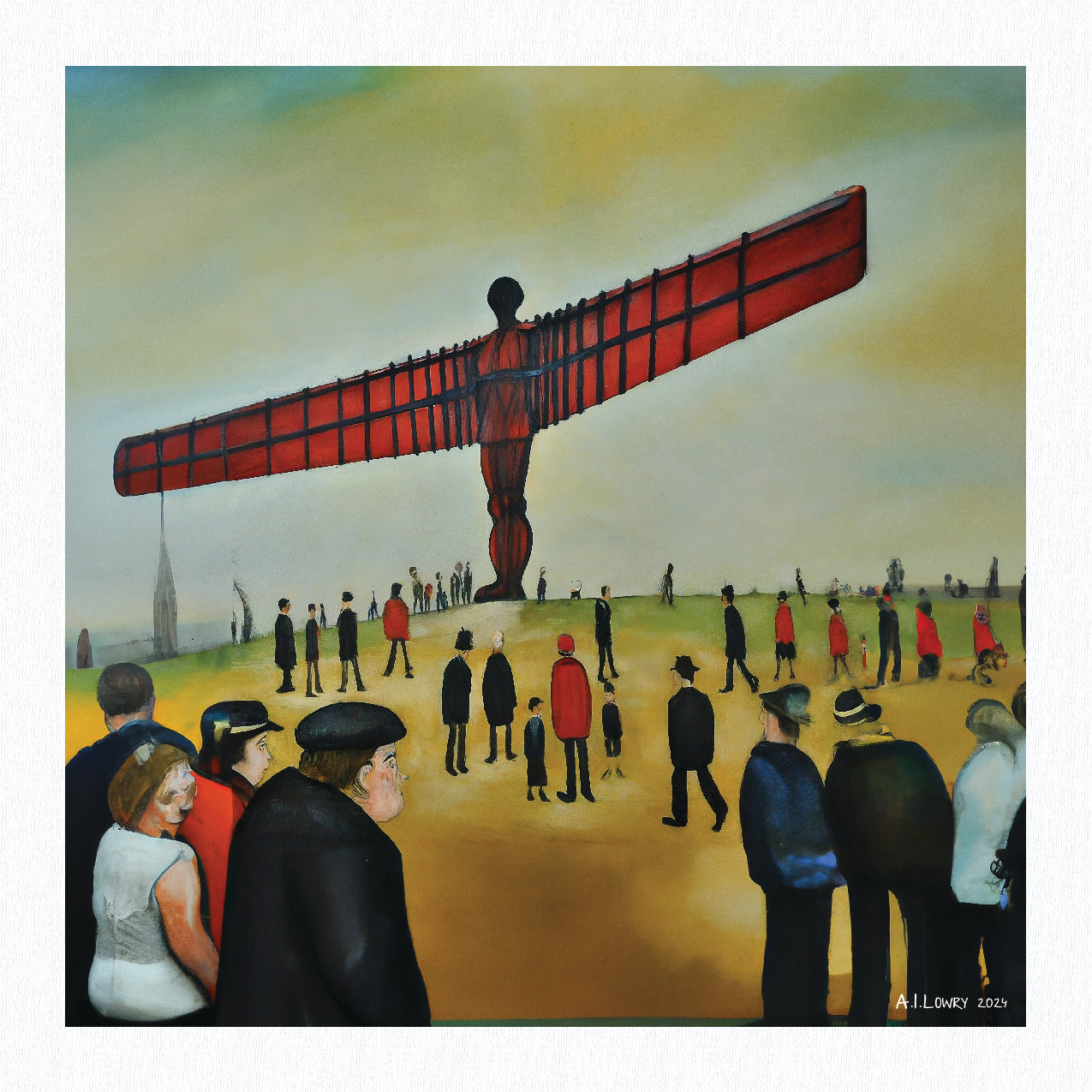 L'Ange du Nord - Impression d'art giclée 21 cm carré. Image traditionnelle dans le style de LS Lowry