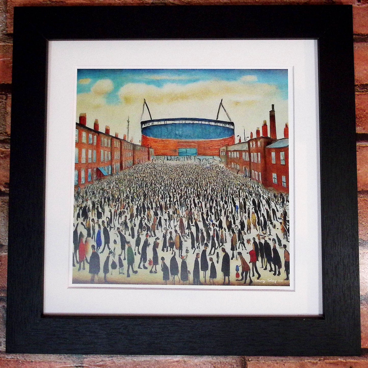The "Blue" Stadium - Giclée Art Print 12" Square Framed. Stylish Image in the Style Of LS Lowry. Ideal Gift.