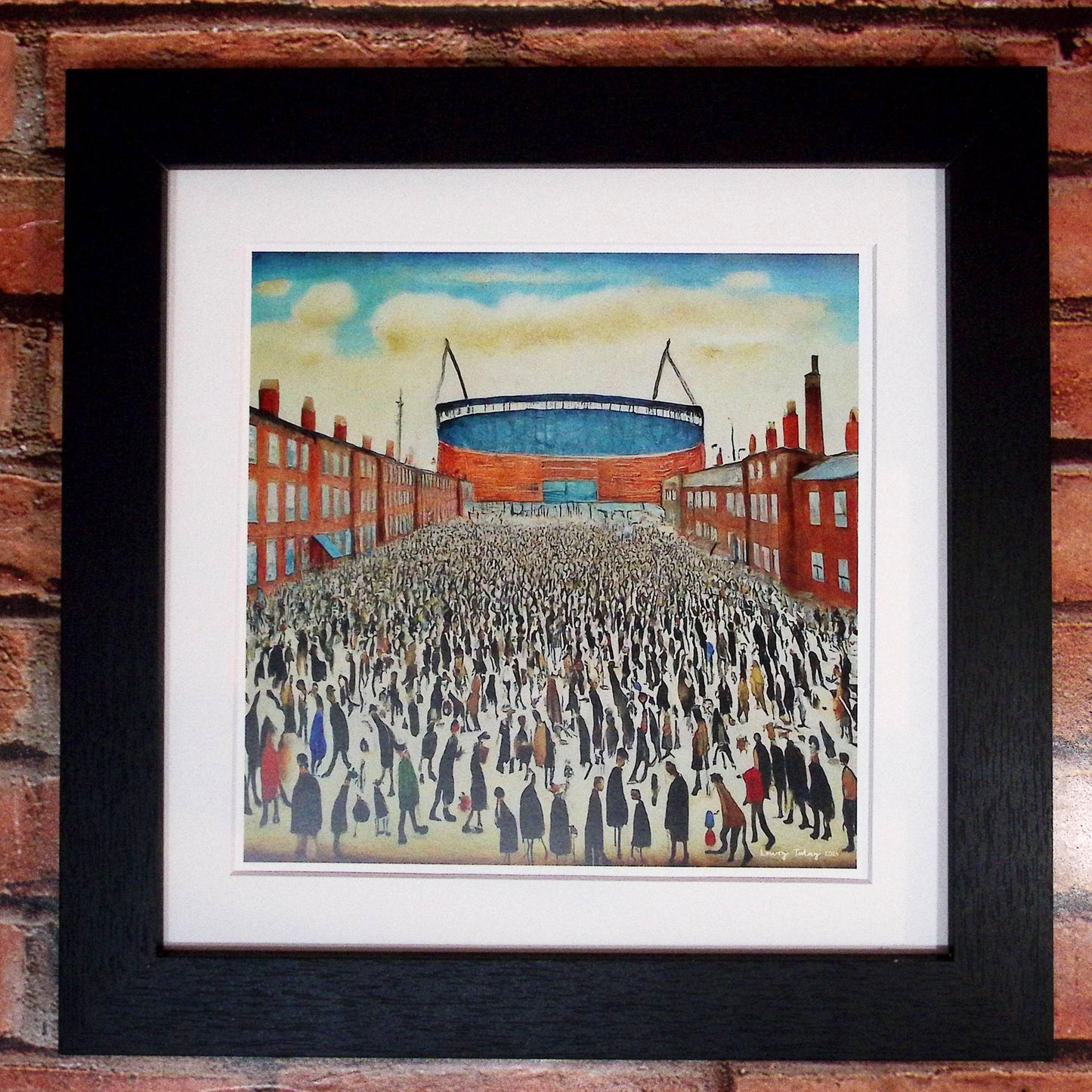The "Blue" Stadium - Giclée Art Print 12" Square Framed. Stylish Image in the Style Of LS Lowry. Ideal Gift.
