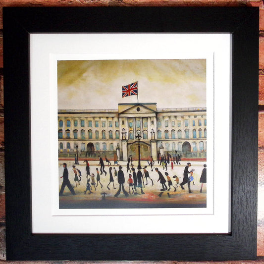 Buckingham Palace - Impression d'art giclée 21 cm carré. Image gracieuse dans le style de LS Lowry