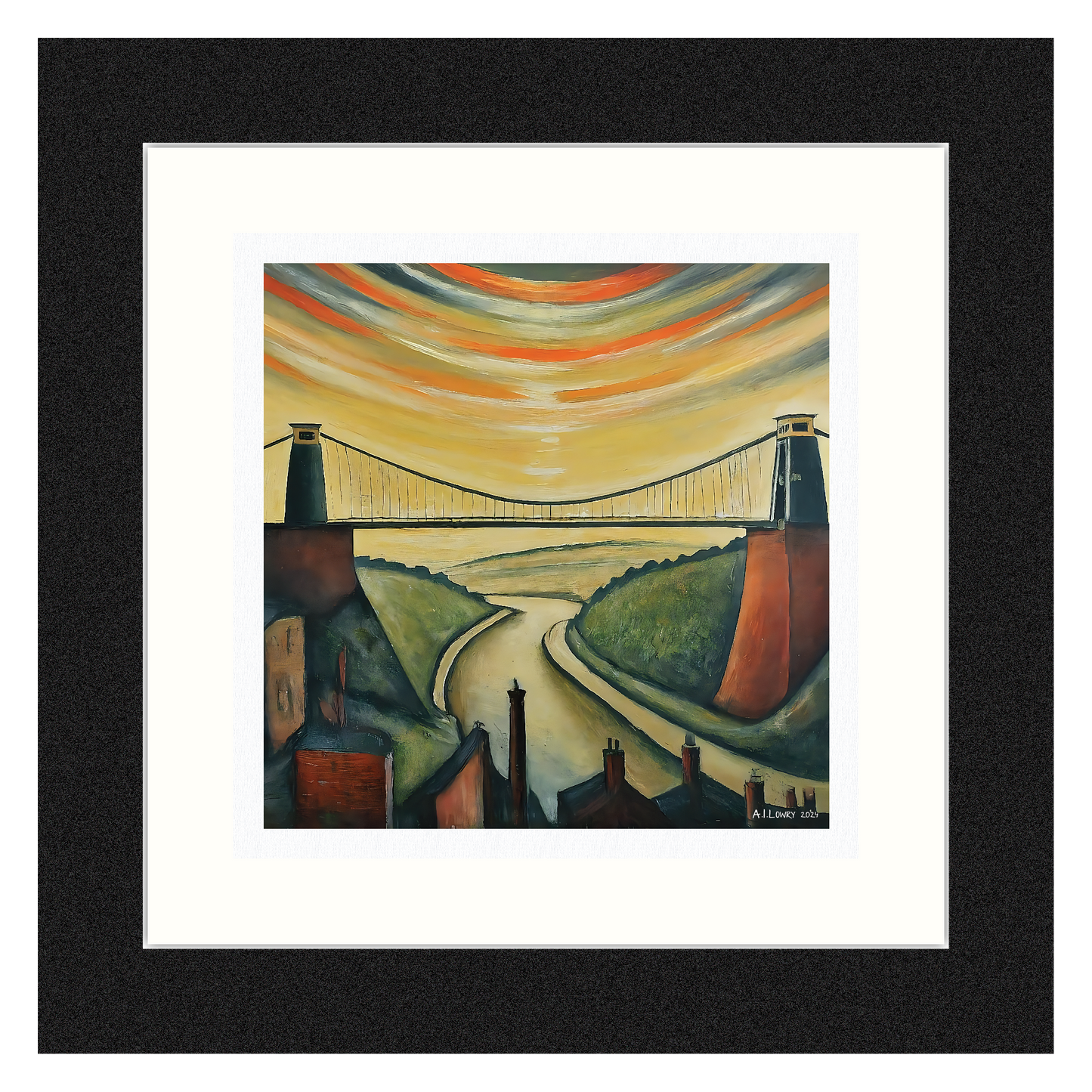 Clifton Suspension Bridge - Giclée Art Print 21cm Square. Superb Image in the Style Of LS Lowry