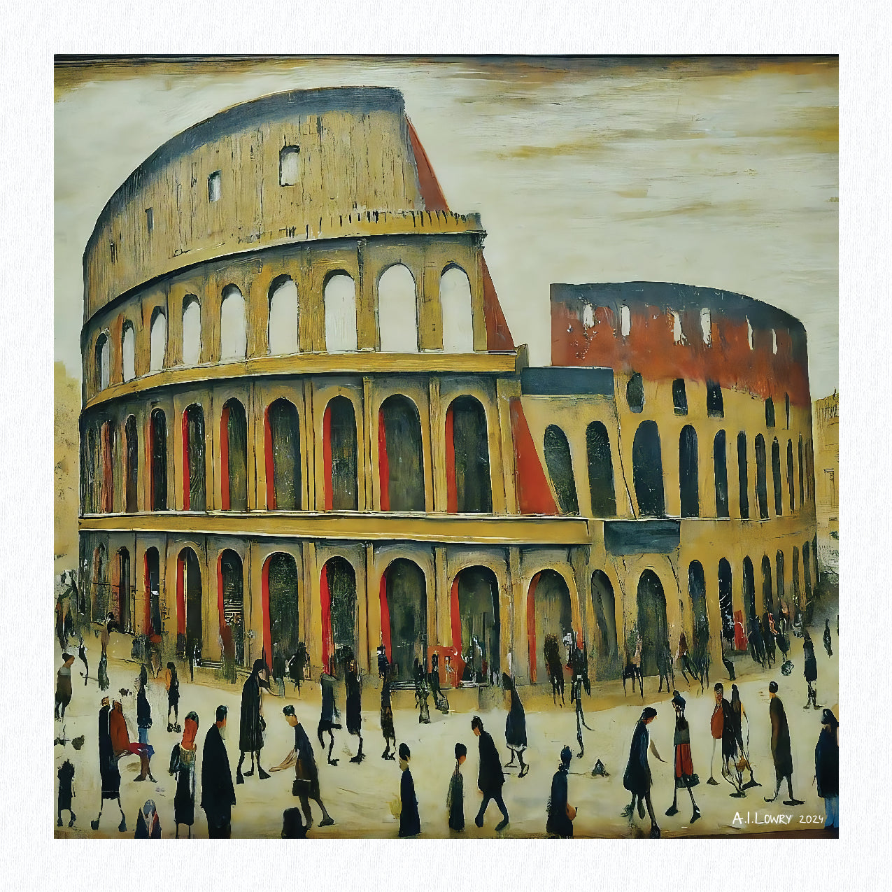 The Colosseum - Giclée Art Print 21cm Square. Classic Image in the Style Of LS Lowry