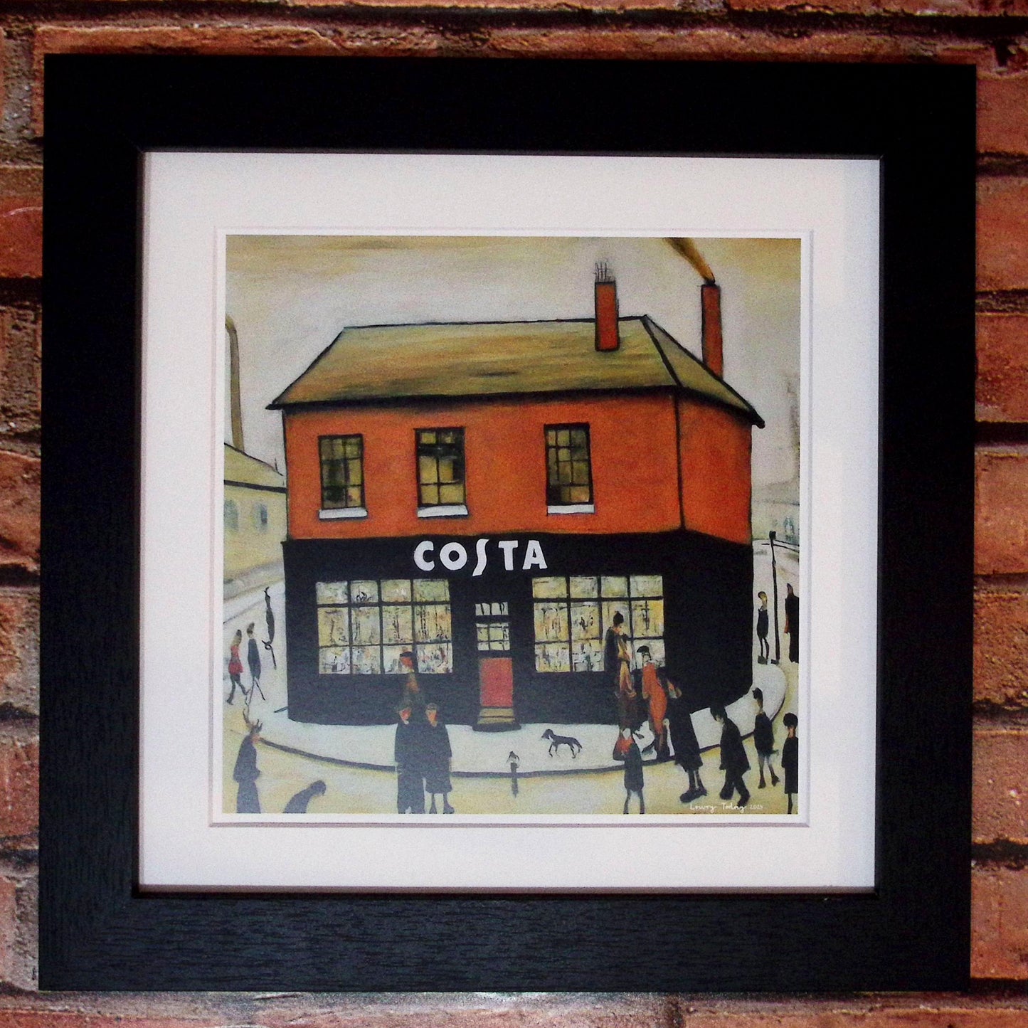 Costa Coffee - Giclée Art Print 12" Square Black Frame. Stylish Image in the Style Of LS Lowry. Ideal Gift.