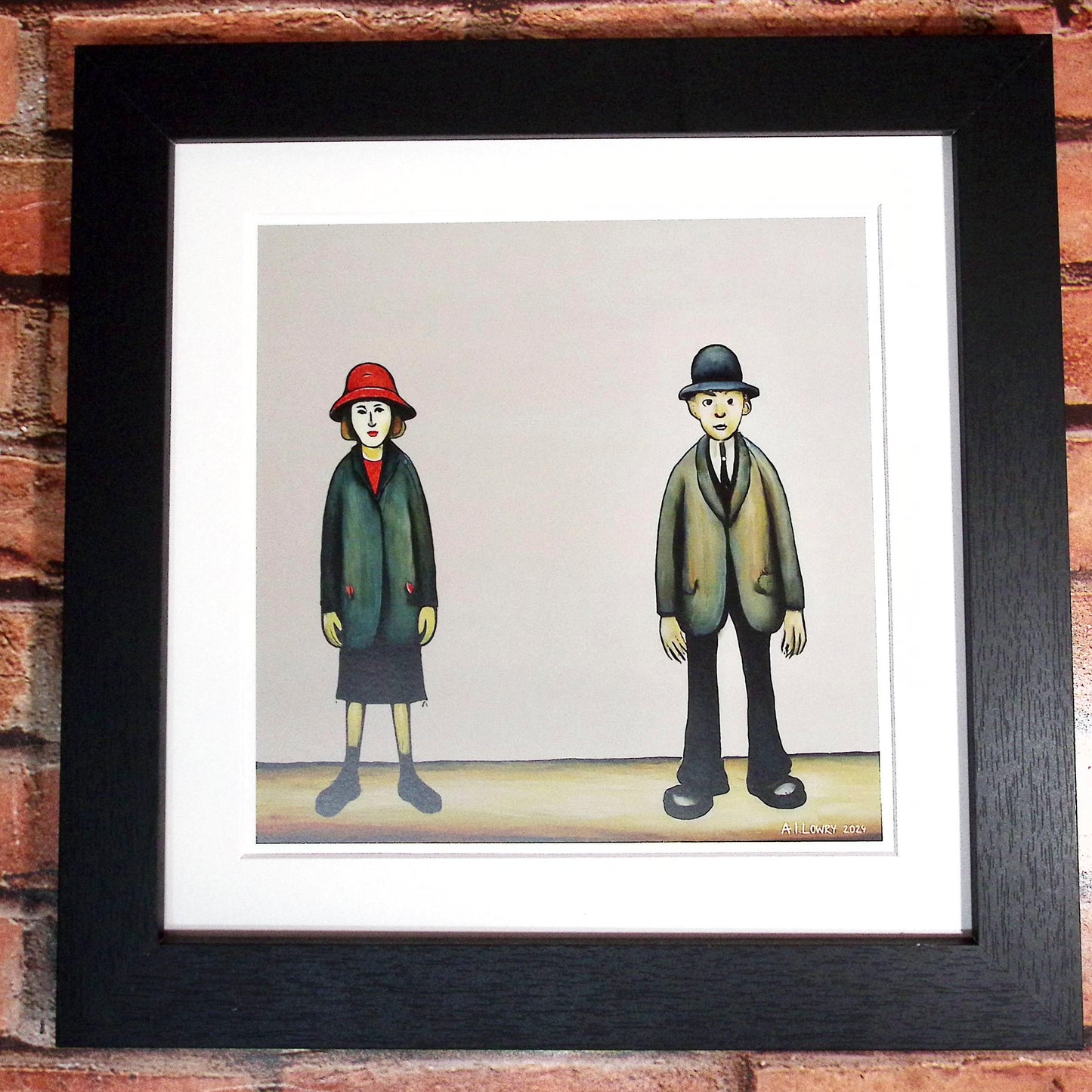 A Couple - Giclée Art Print 21cm Square. Fun Image in the Style Of LS Lowry. Ideal Gift.