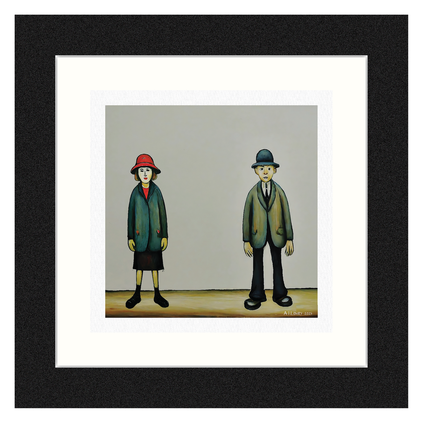 A Couple - Giclée Art Print 21cm Square. Fun Image in the Style Of LS Lowry. Ideal Gift.