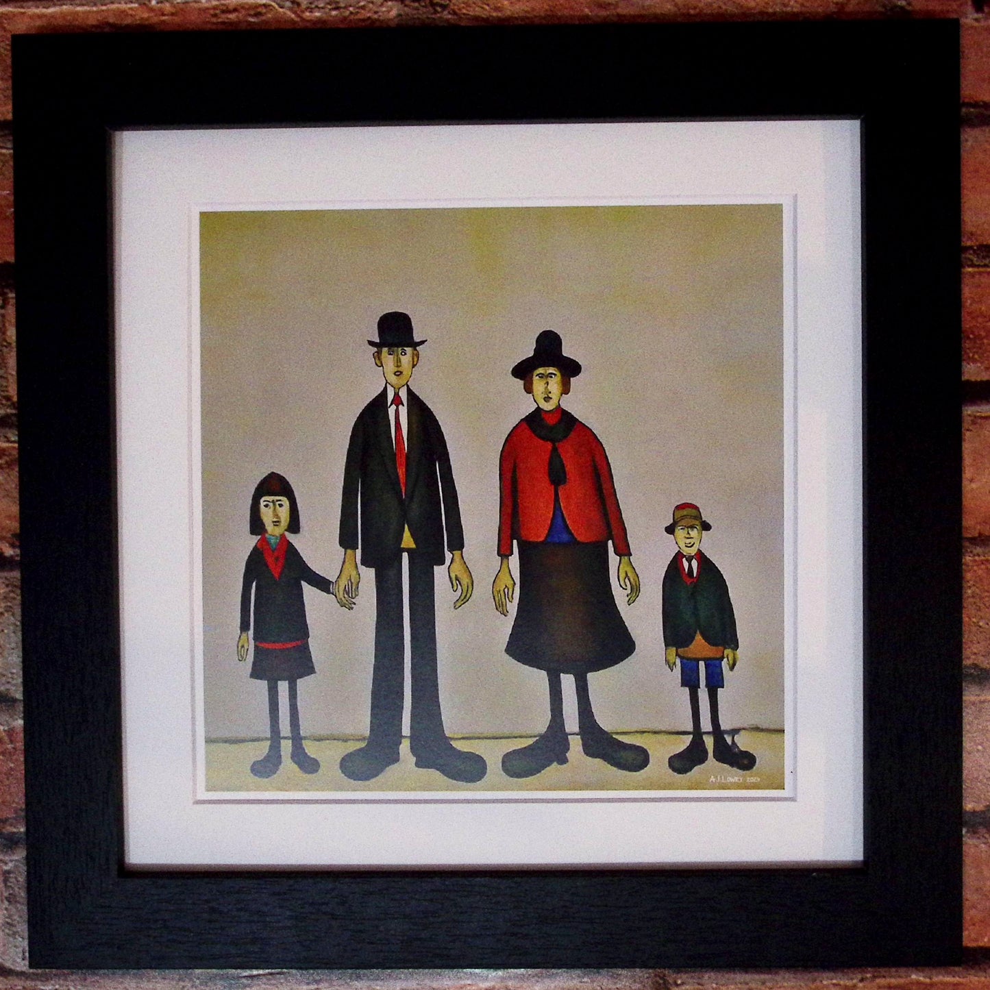 Family Portrait - Giclée Art Print 21cm Square. Appealing Image in the Style Of LS Lowry