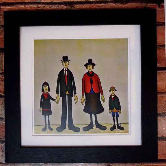 Family Portrait - Giclée Art Print 21cm Square. Appealing Image in the Style Of LS Lowry