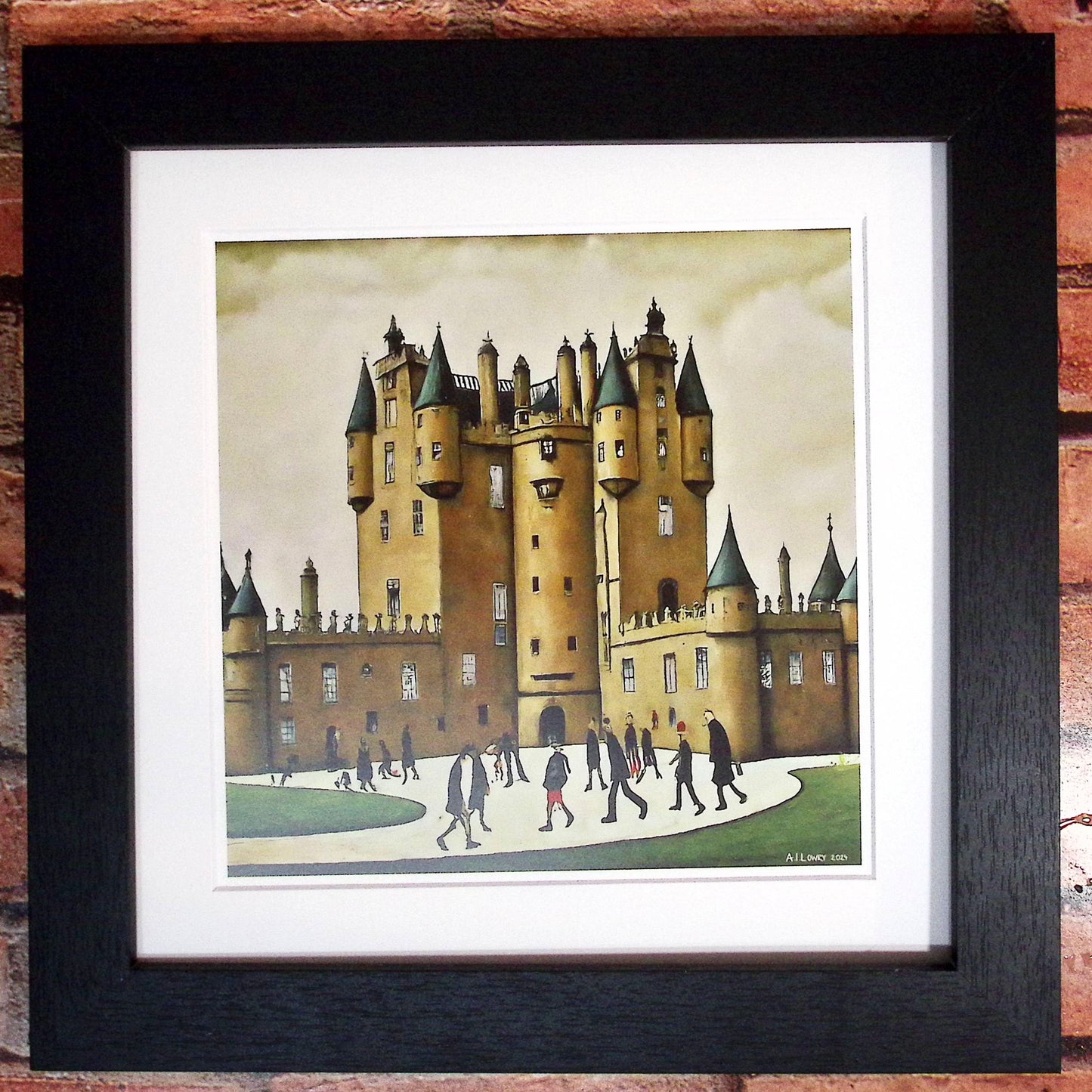 Glamis Castle - Giclée Art Print 21cm Square. Delightful Image in the Style Of LS Lowry