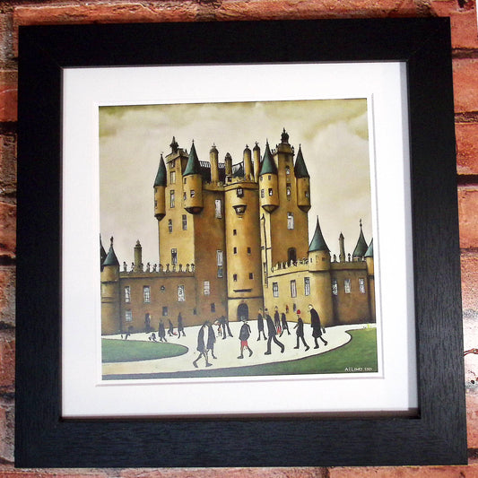 Glamis Castle - Giclée Art Print 21cm Square. Delightful Image in the Style Of LS Lowry