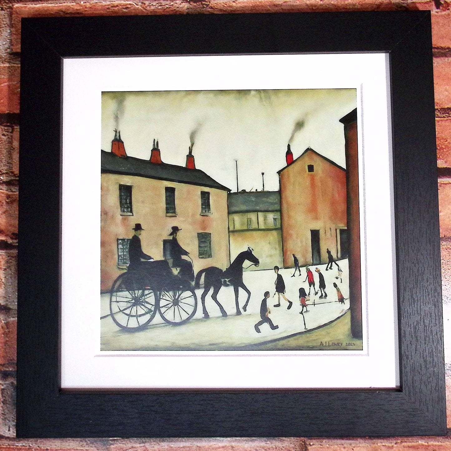 Horsedrawn Carriage - Giclée Art Print 21cm Square. Endearing Image in the Style Of LS Lowry
