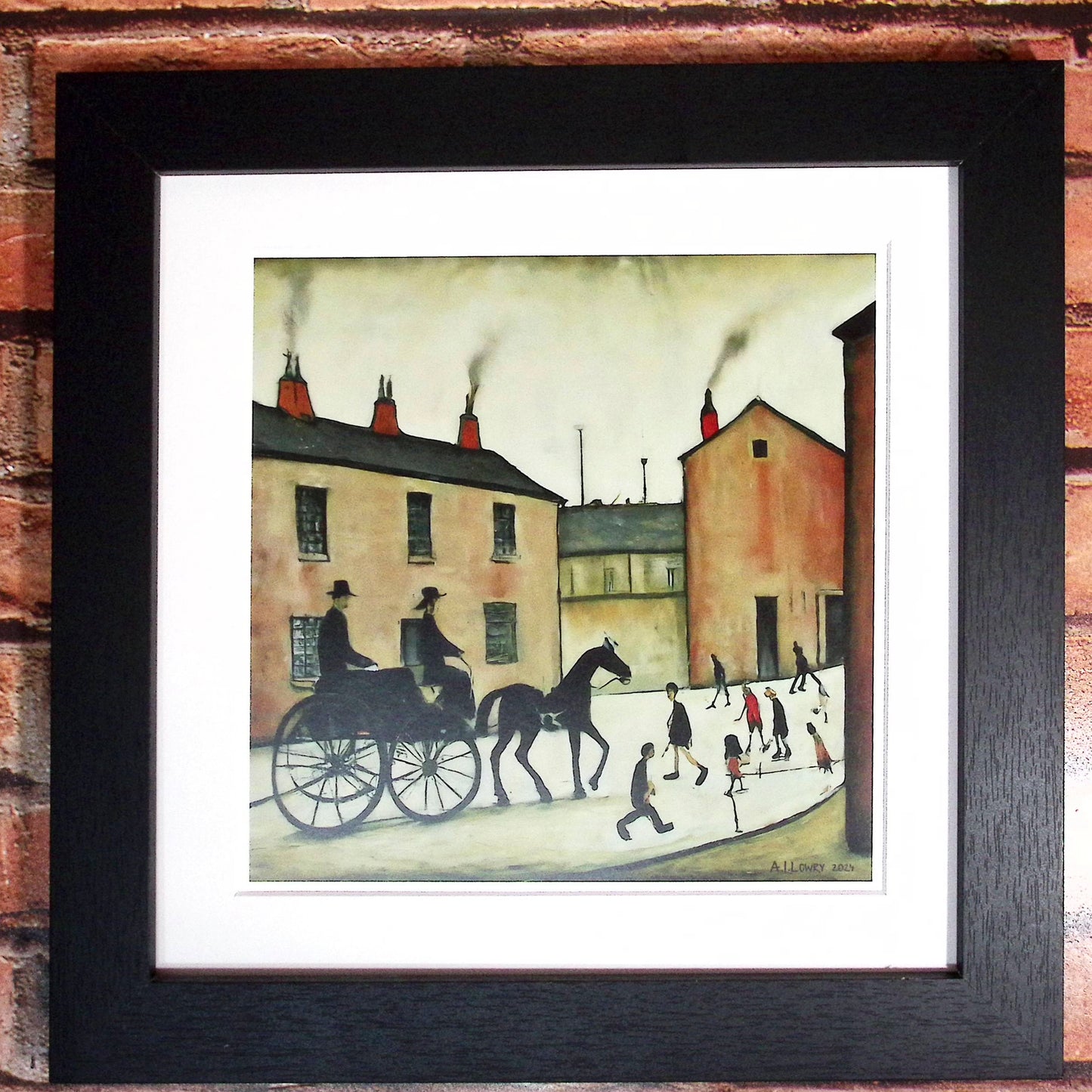Horsedrawn Carriage - Giclée Art Print 21cm Square. Endearing Image in the Style Of LS Lowry