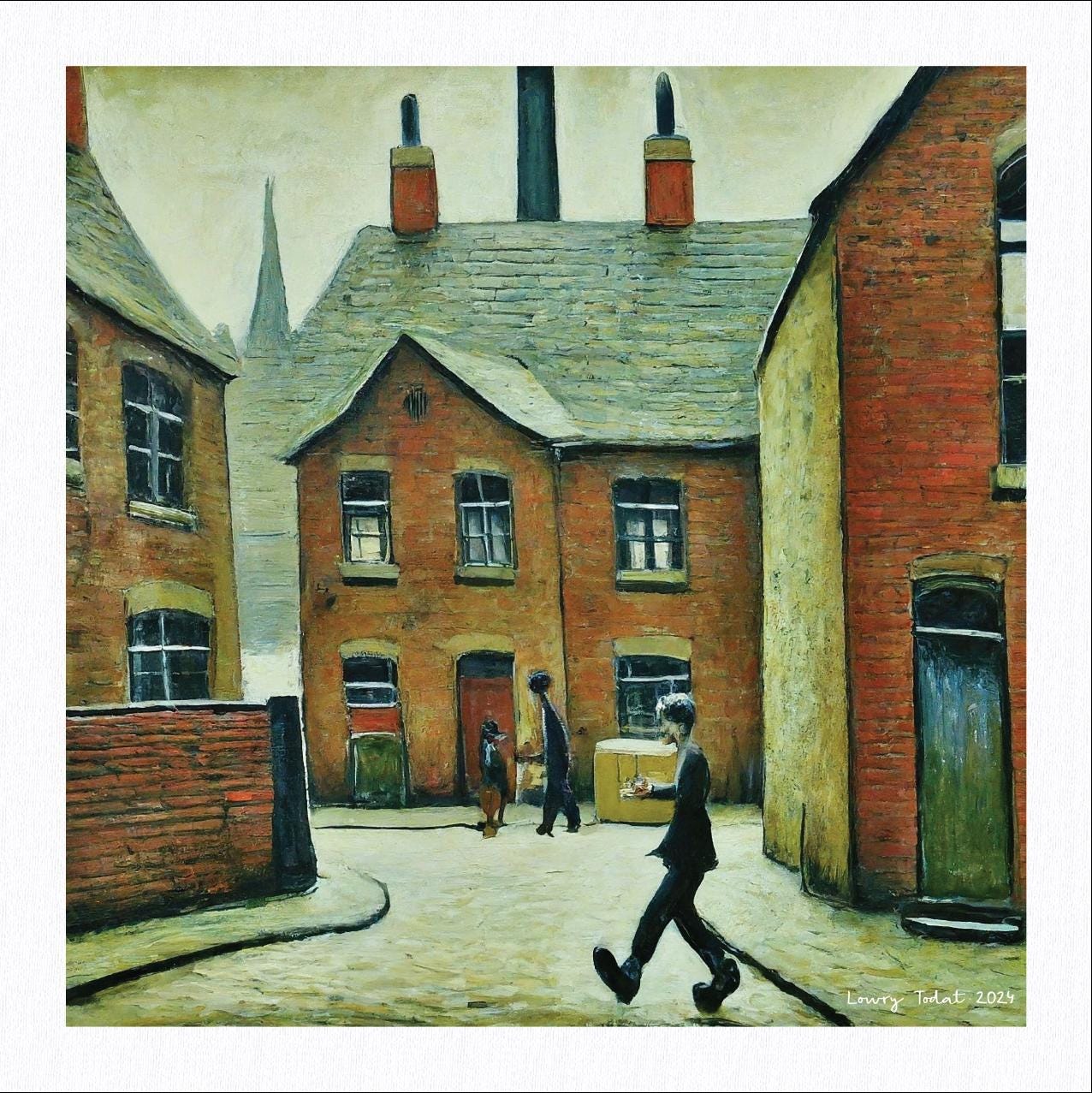 Parcel Man - Giclée Art Print 12" Square Balck Framed. Impressive Image in the Style Of LS Lowry. Ideal Gift.