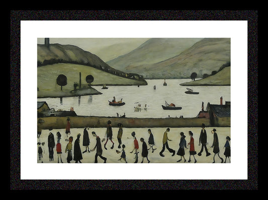 Lake Windermere - A3 Size Giclée Lowry Style Art Print. 47 x 35cm. Black Ash Frame