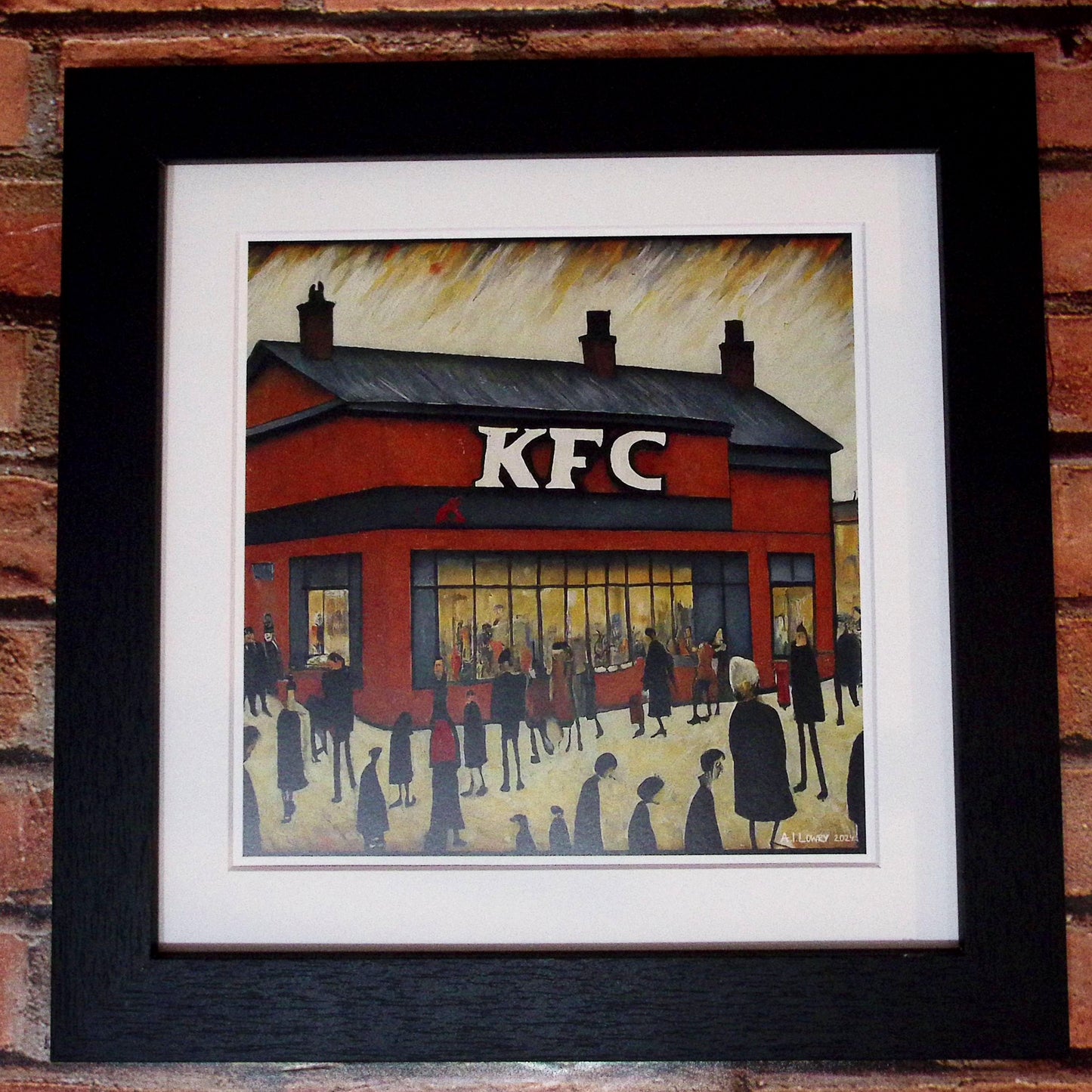 KFC - Kentucky Fried Chicken - Giclée Art Print 21cm Square. Quirky Image in the Style Of LS Lowry