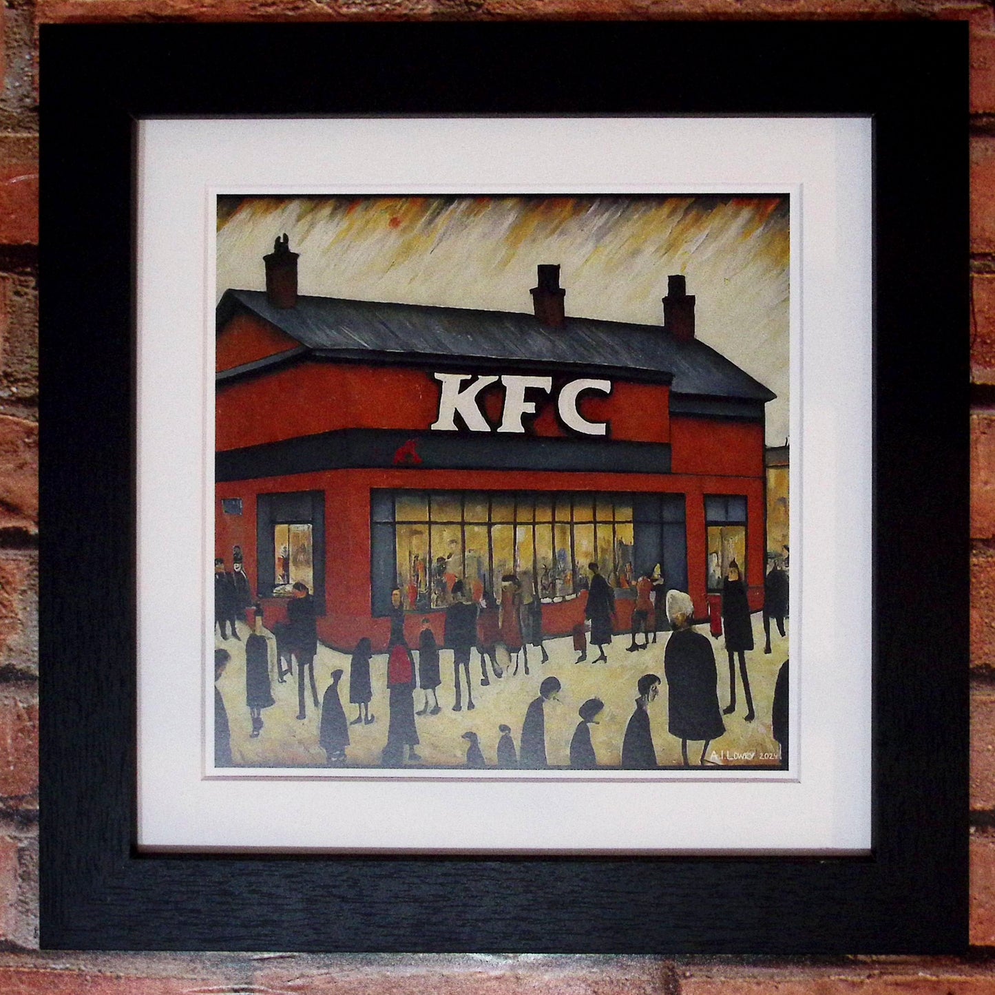 KFC - Kentucky Fried Chicken - Giclée Art Print 21cm Square. Quirky Image in the Style Of LS Lowry