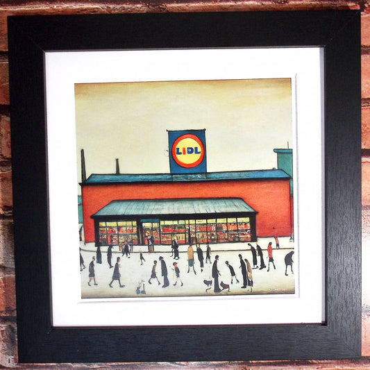 Lidl - Impression d'art giclée 21 cm carré. Image nostalgique humoristique moderne dans le style de LS Lowry