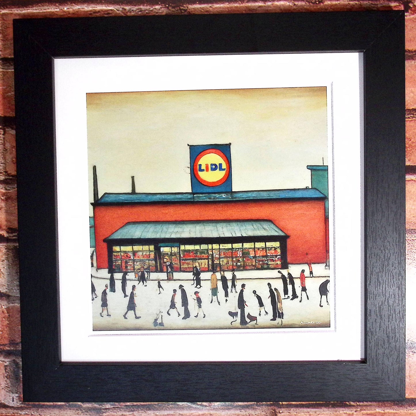 Lidl - Impression d'art giclée 21 cm carré. Image nostalgique humoristique moderne dans le style de LS Lowry